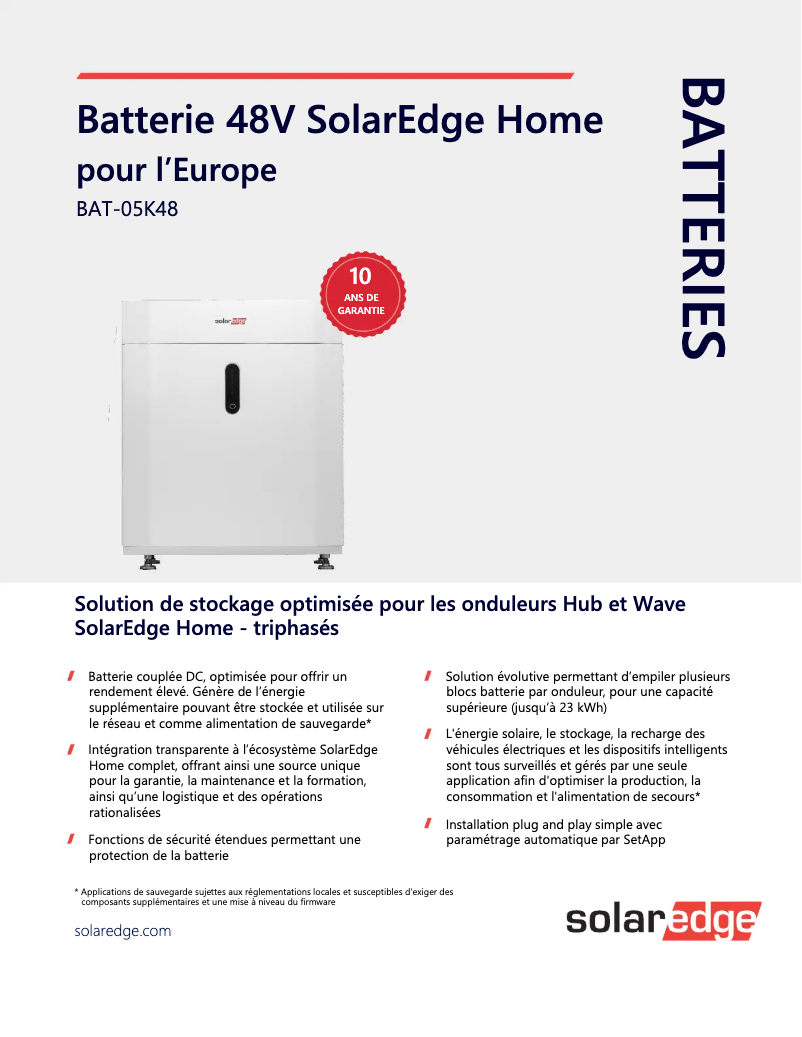 Page 1 de la notice Guide d'installation SolarEdge IAC-RBAT-5KCINV-02