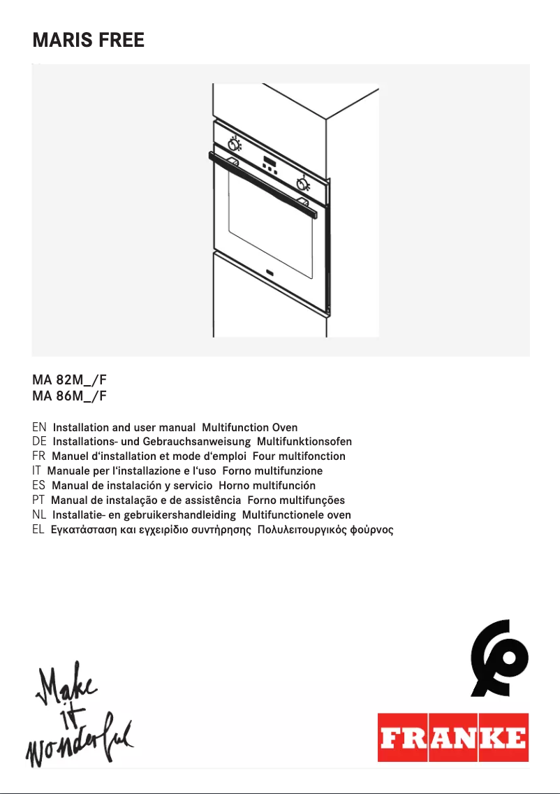 Page n°1 - Manuel utilisateur Franke MA 86 M BK/F