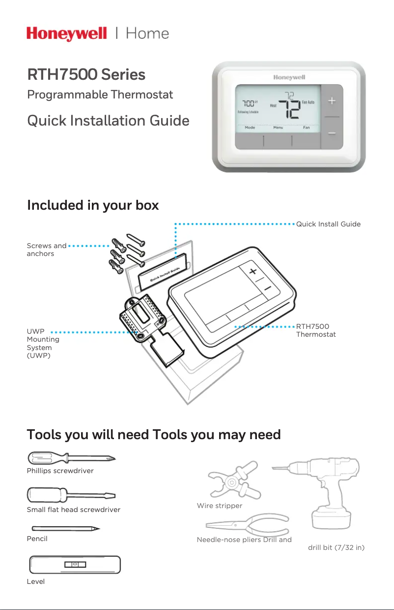 Page n°1 - Manuel utilisateur Honeywell RTH7560E