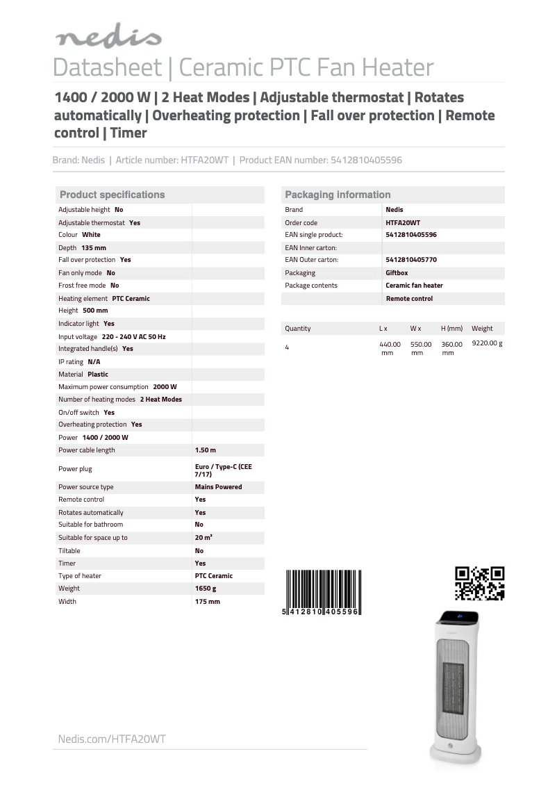 Image de la première page du manuel de l'appareil HTFA20WT