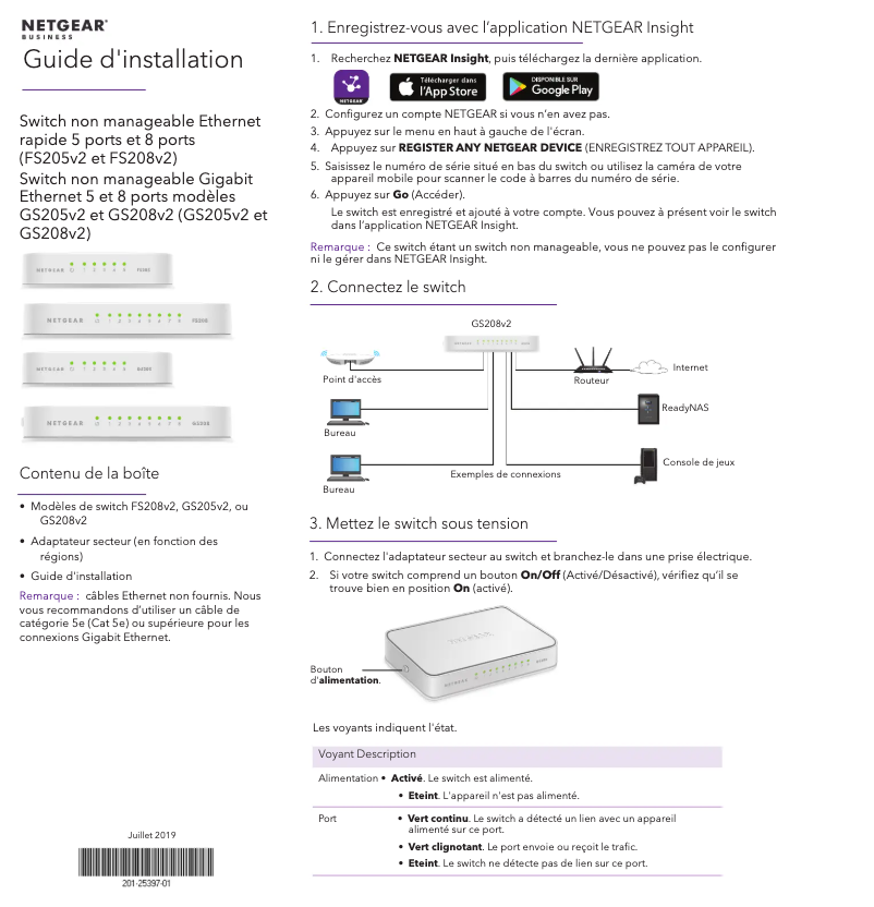 Page n°1 - Guide d'installation Netgear FS205v2