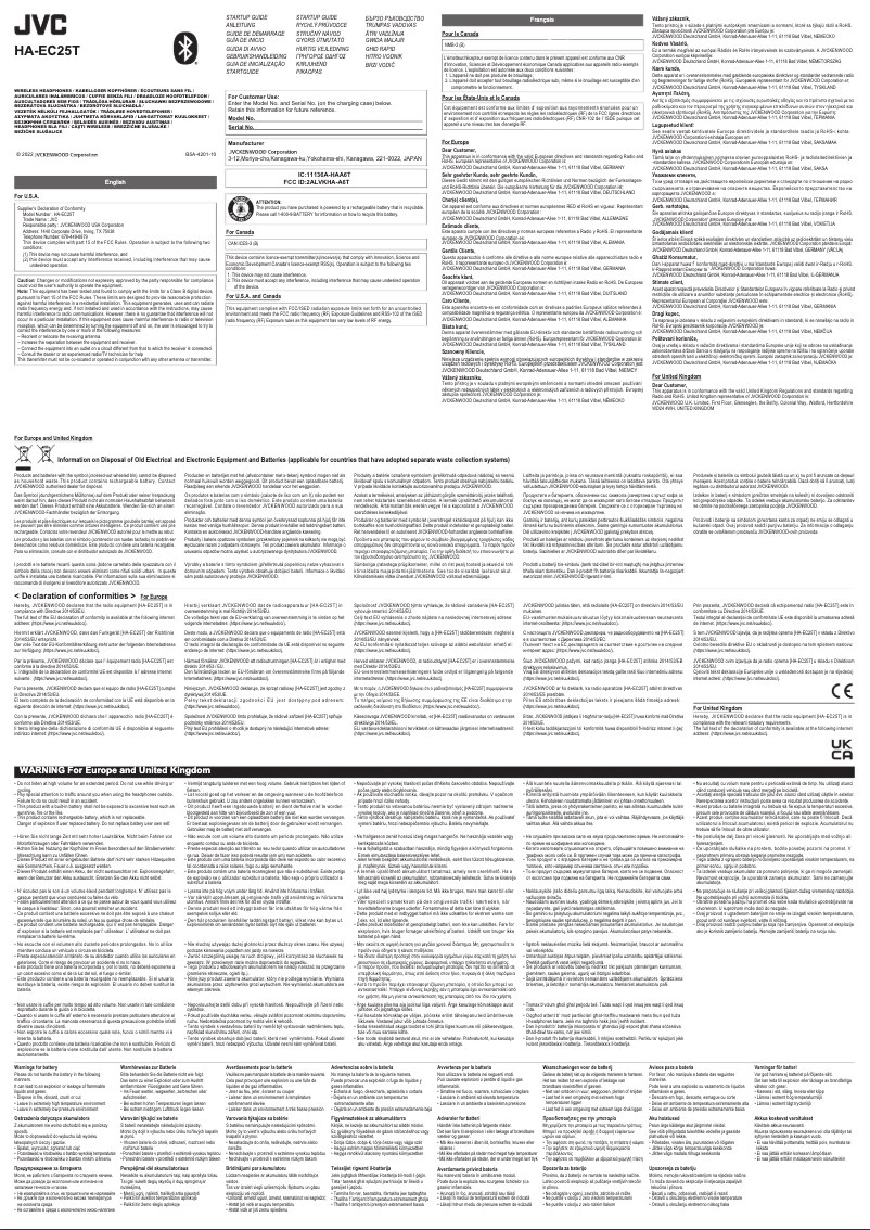 Page 1 de la notice Manuel utilisateur JVC HA-EC25T