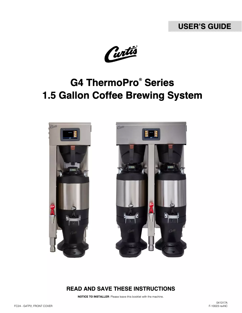 Page n°1 - Manuel utilisateur Wilbur Curtis G4 ThermoPro