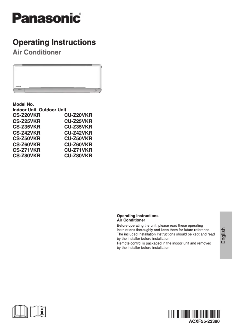 Page 1 de la notice Manuel utilisateur Panasonic CU-Z35VKR