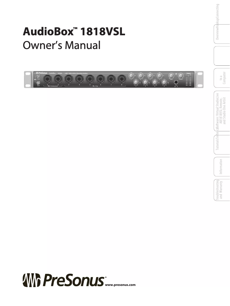Page n°1 - Manuel utilisateur PreSonus Audiobox 1818VSL