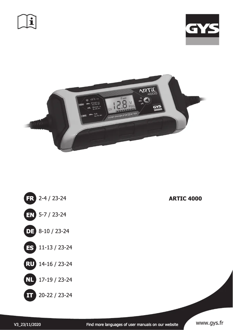 Page n°1 - Manuel utilisateur GYS Artic 4000