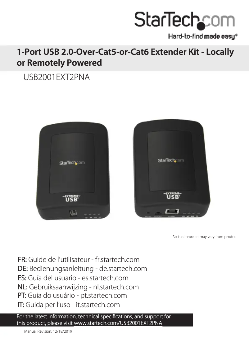 Page 1 de la notice Manuel utilisateur StarTech.com USB2001EXT2PNA