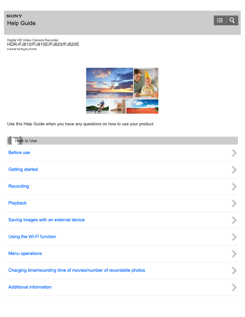 Page 1 de la notice Manuel utilisateur Sony Handycam HDR-PJ810