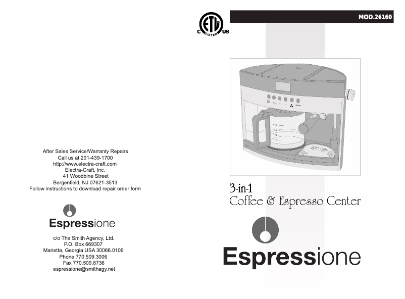 Page 1 de la notice Manuel utilisateur Espressione 3-in-1 Coffee & Espresso Center 26160