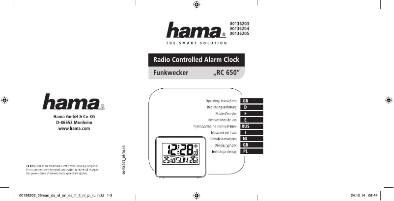 Page 1 de la notice Manuel utilisateur Hama RC650