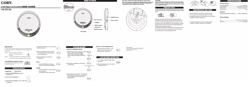 Image de la première page du manuel de l'appareil CXCD109