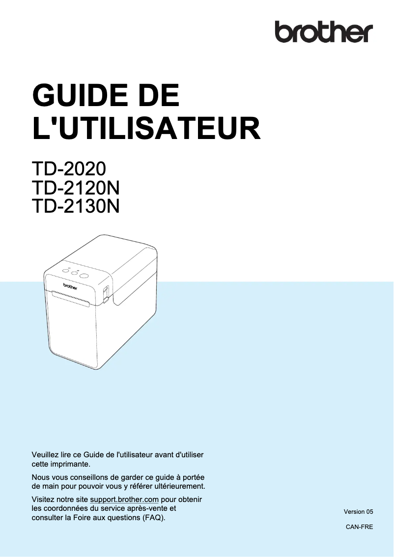 Page 1 de la notice Manuel utilisateur Brother TD-2020