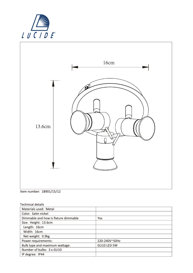 Página 1 del manual Manual de usuario Lucide Bikko 18901/15/12