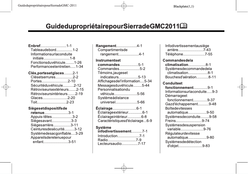 Page 1 de la notice Manuel utilisateur GMC Sierra HD (2011)