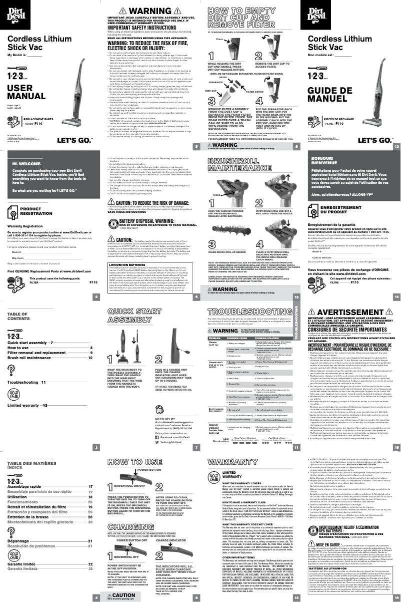 Page 1 de la notice Manuel utilisateur Dirt Devil QuickFlip Wet/Dry