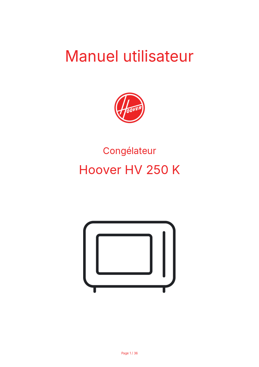 Page n°1 - Manuel utilisateur Hoover HV 250 K