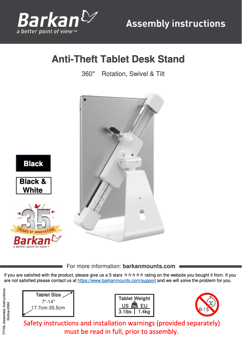 Page 1 de la notice Manuel utilisateur Barkan T71HL