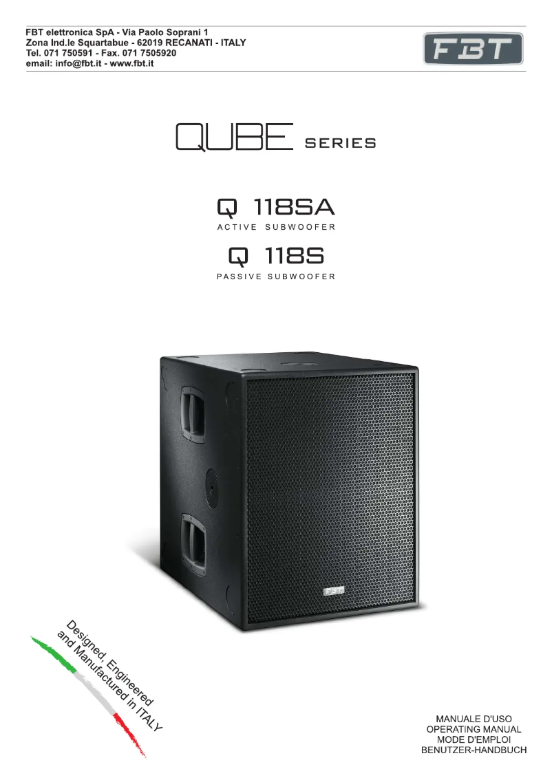 Page 1 de la notice Manuel utilisateur FBT Qube Q 118SA