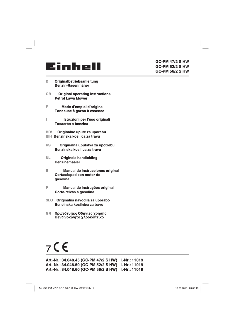 Page n°1 - Manuel utilisateur Einhell GC-PM 47/2 S HW