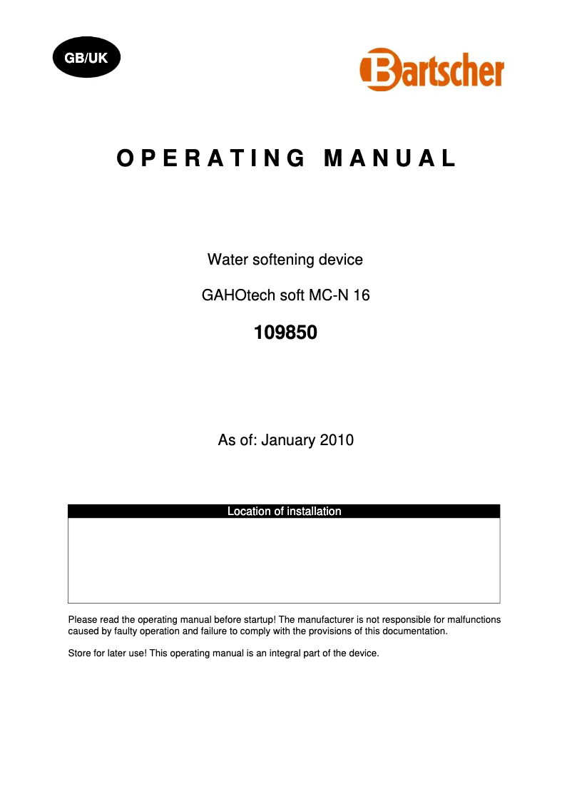 Image de la première page du manuel de l'appareil 109850