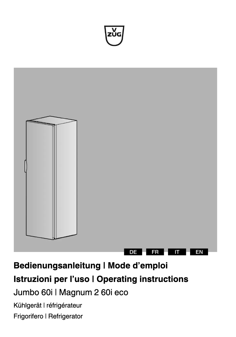 Page 1 de la notice Manuel utilisateur V-Zug Jumbo 60i