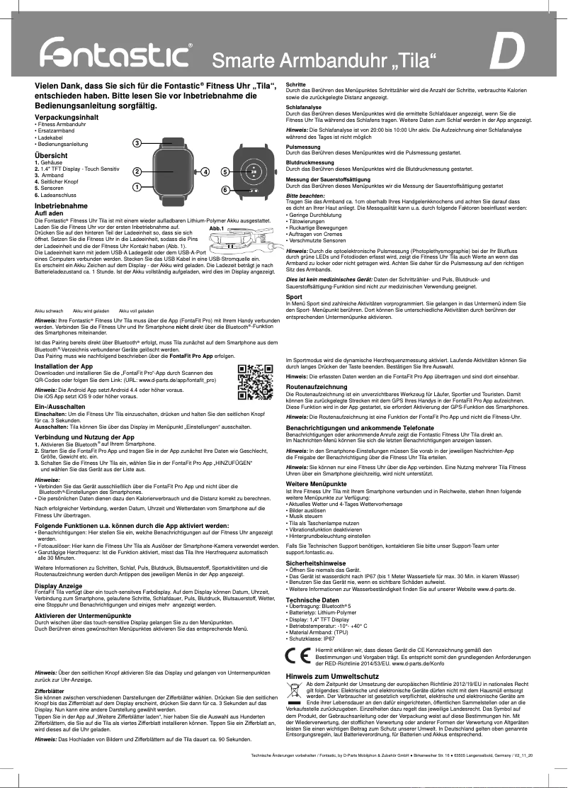 Page 1 de la notice Manuel utilisateur FontaFit Tila