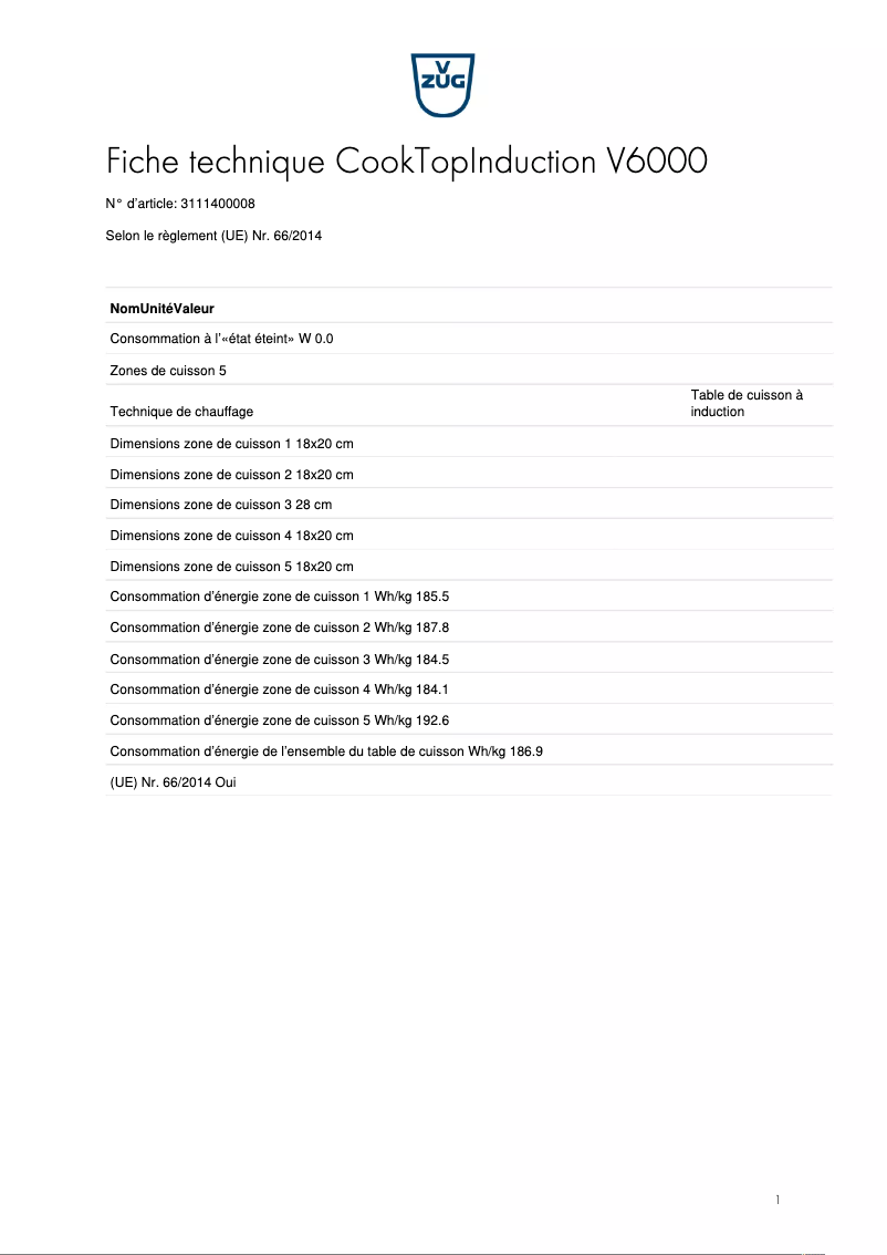 Image de la première page du manuel de l'appareil CookTopInduction V6000