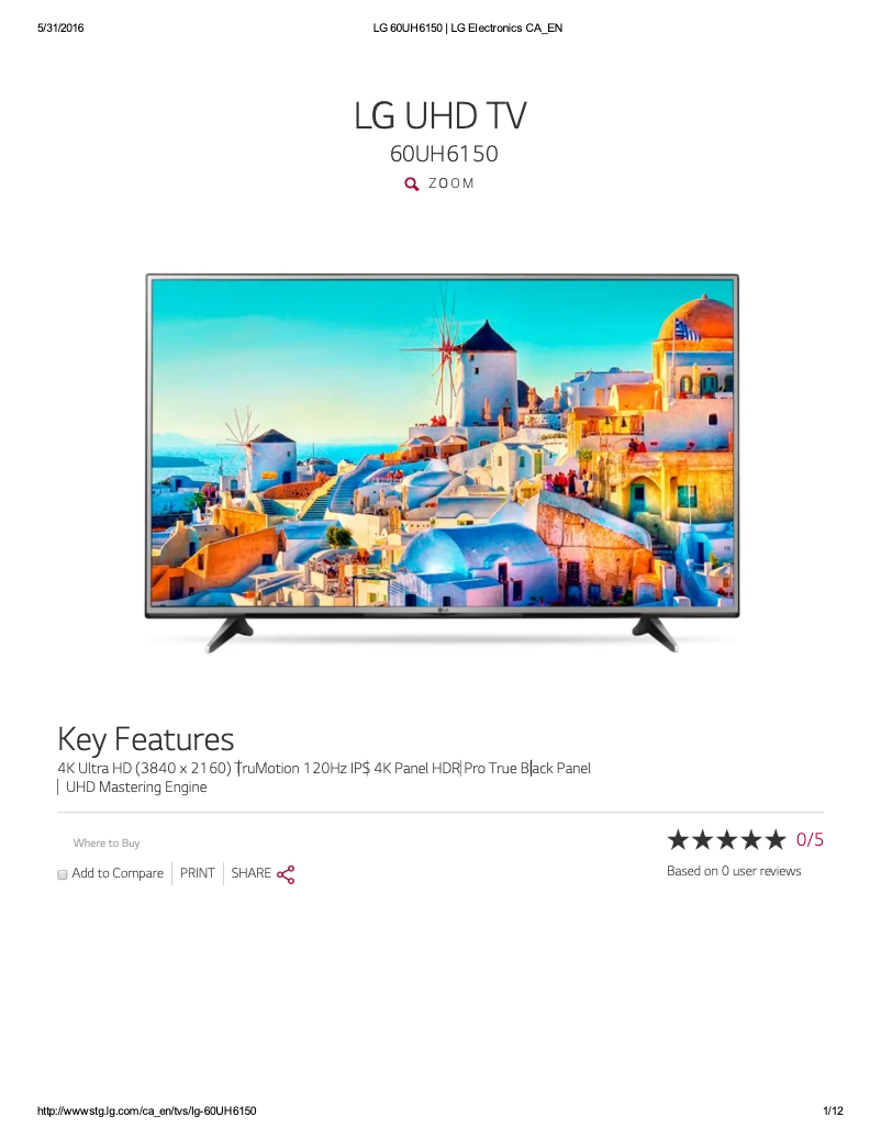 Page 1 de la notice Fiche technique LG 60UH6150