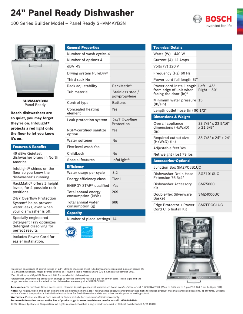 Page 1 de la notice Fiche technique Bosch SHVM4AYB3N