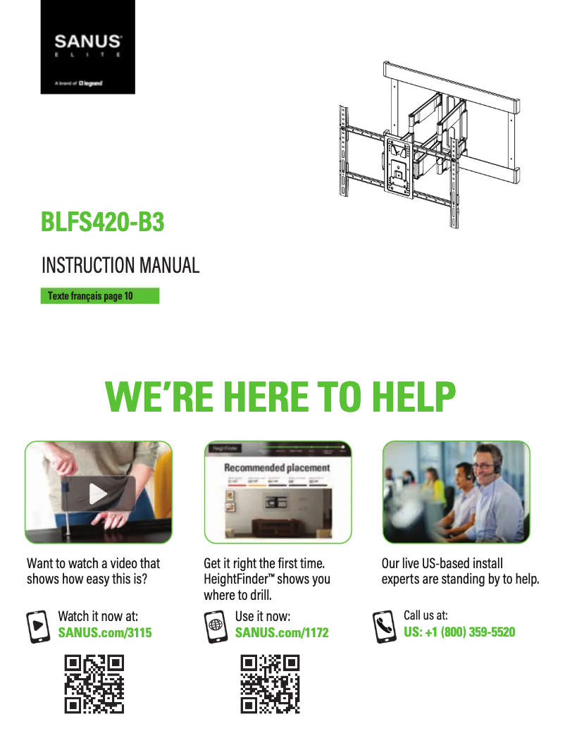 Page 1 de la notice Manuel utilisateur Sanus BLFS420