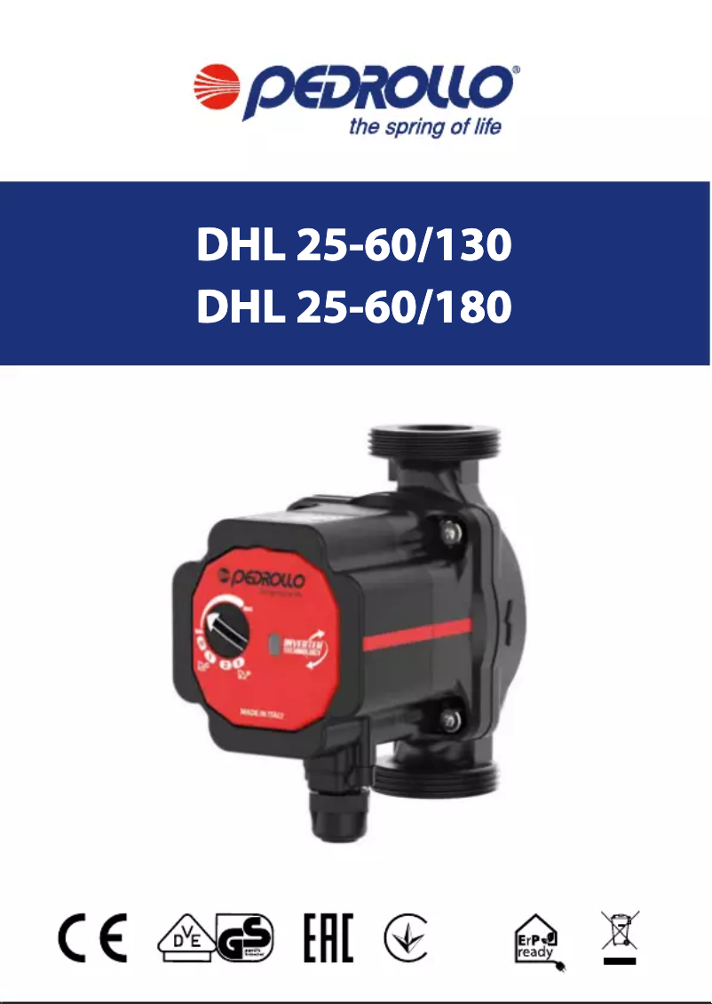 Page 1 de la notice Manuel utilisateur Pedrollo DHL 25-60/130