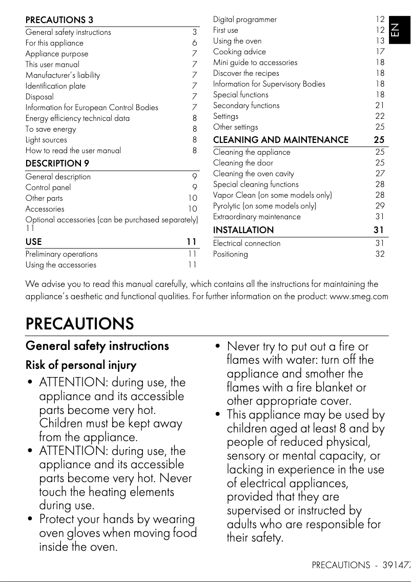 Page 1 de la notice Manuel utilisateur Smeg SOPA6102TB3