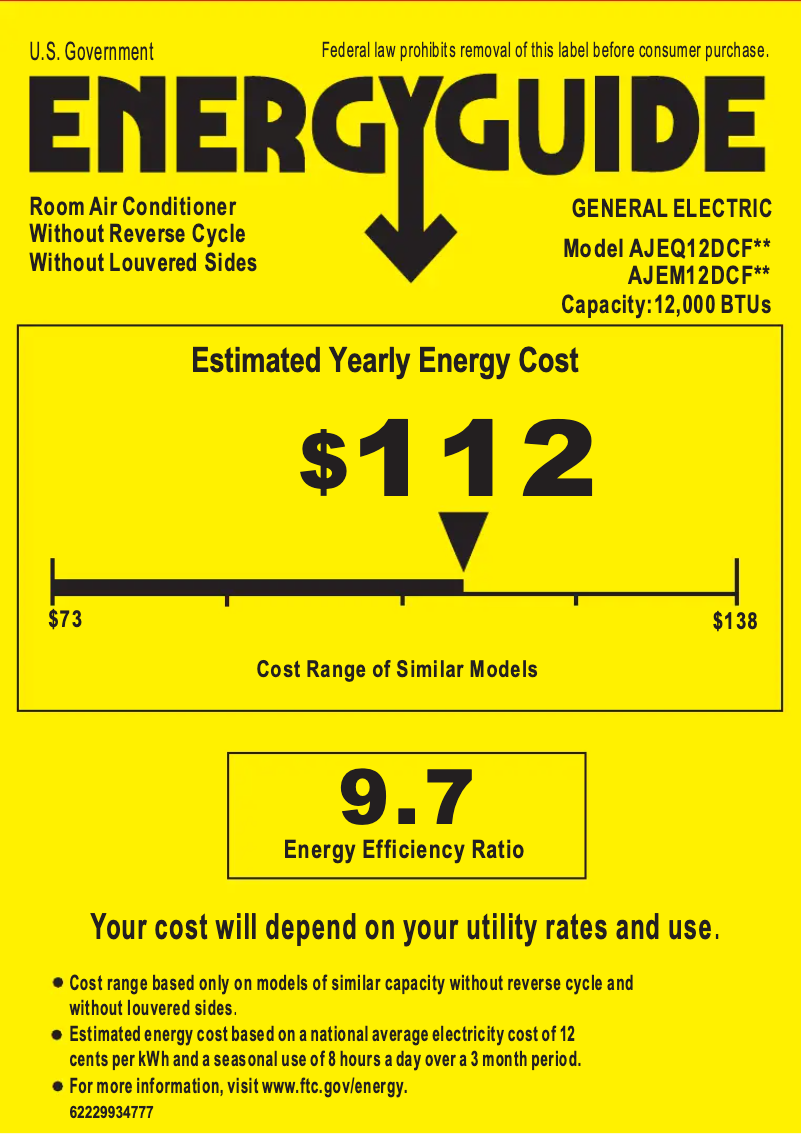 Page 1 of the manual Energy Label GE AJEM12DCF