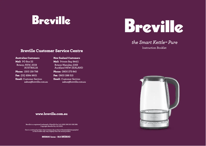 Page 1 de la notice Manuel utilisateur Breville the Smart Kettle Pure BKE830