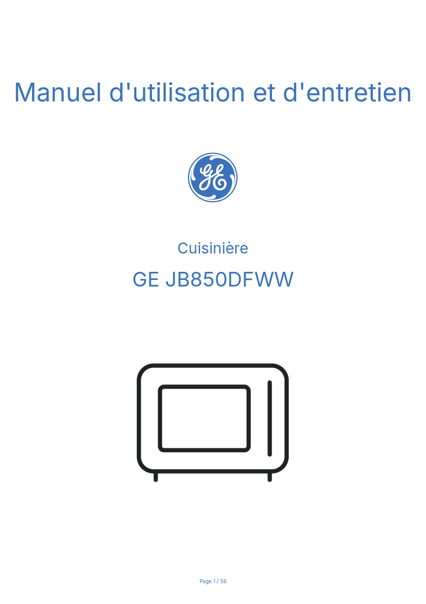 Page n°1 - Manuel d'utilisation et d'entretien GE JB850DFWW