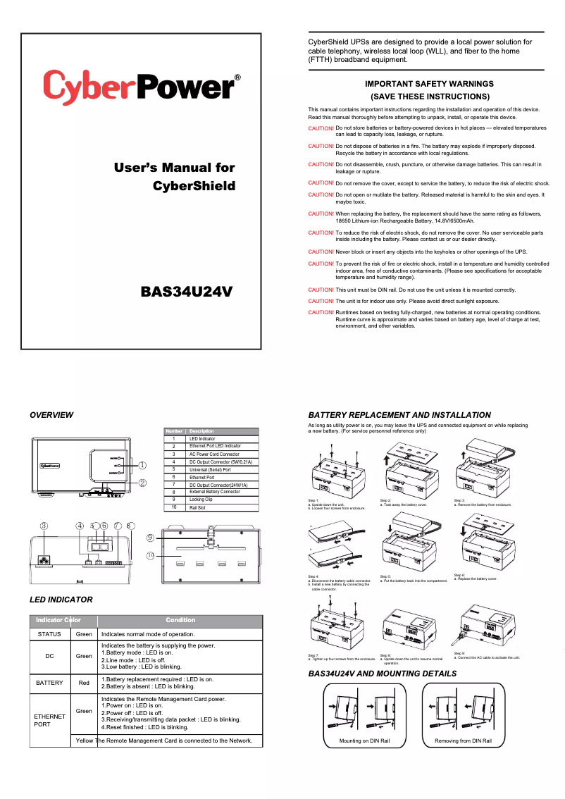 Page 1 de la notice Manuel utilisateur CyberPower BAS34U24V