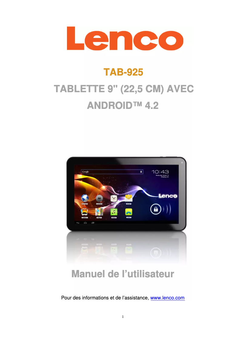 Page n°1 - Manuel utilisateur Lenco TAB-925