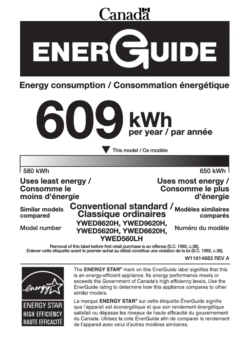 Página 1 del manual Etiqueta energética Whirlpool YWED8620HC