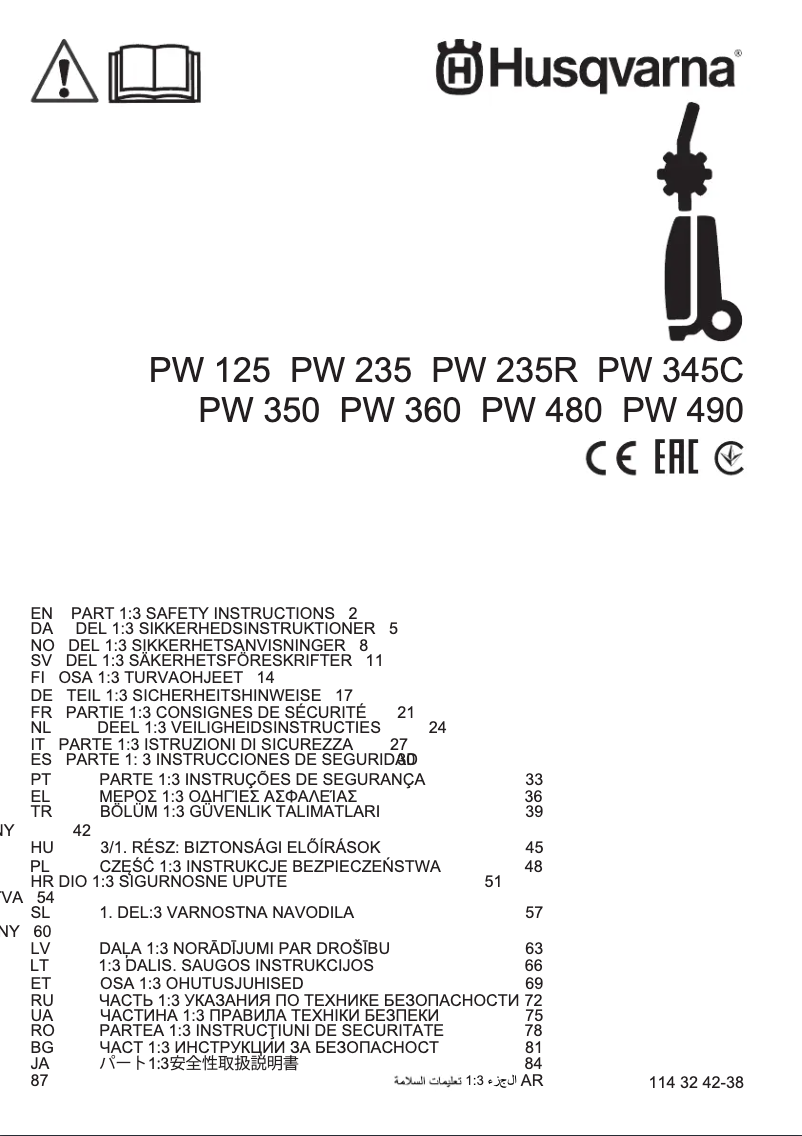 Page 1 de la notice Manuel utilisateur Husqvarna PW 345C