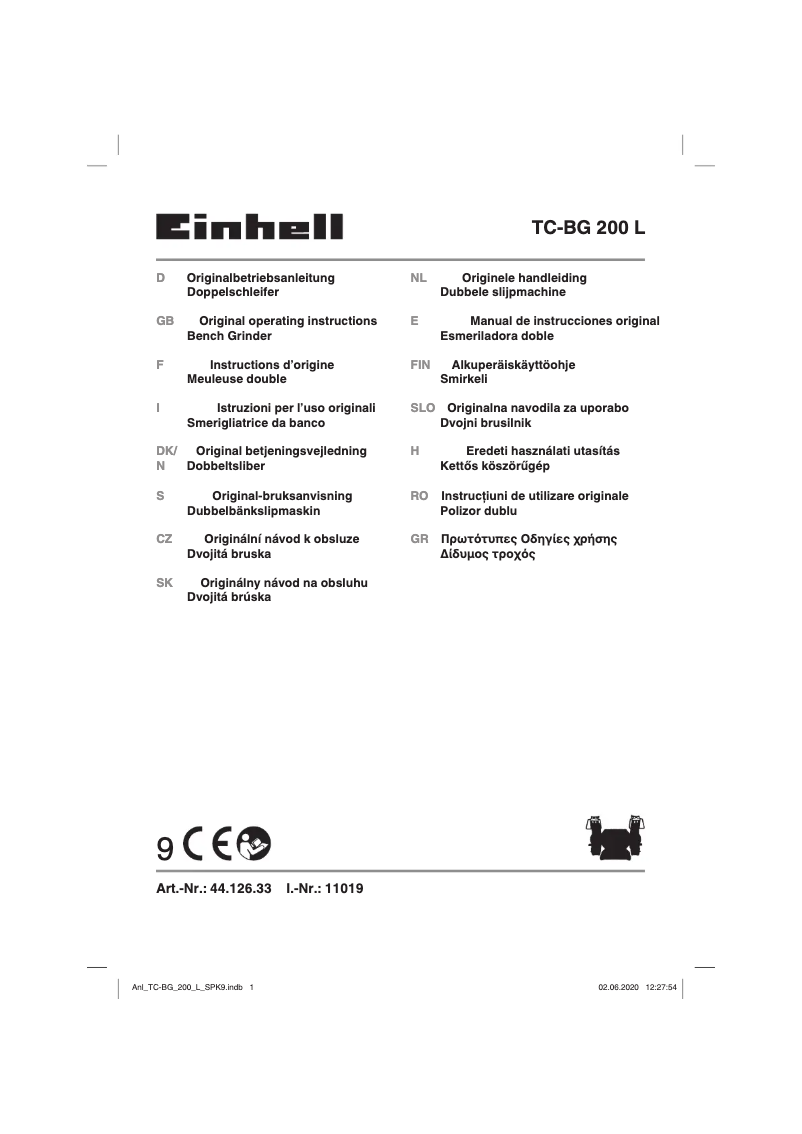 Page 1 de la notice Manuel utilisateur Einhell TC-BG 200 L