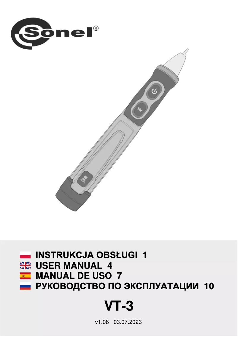 Page 1 de la notice Manuel utilisateur Sonel VT-3