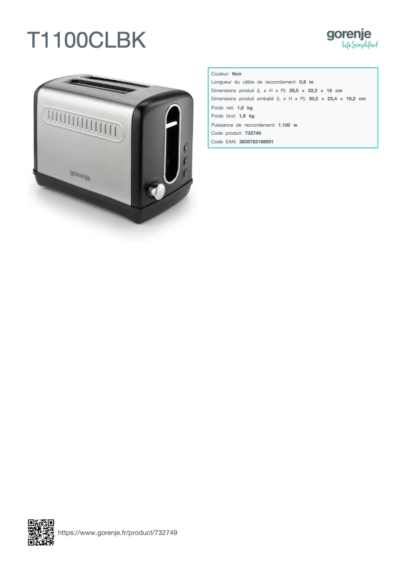 Image de la première page du manuel de l'appareil T1100CLBK