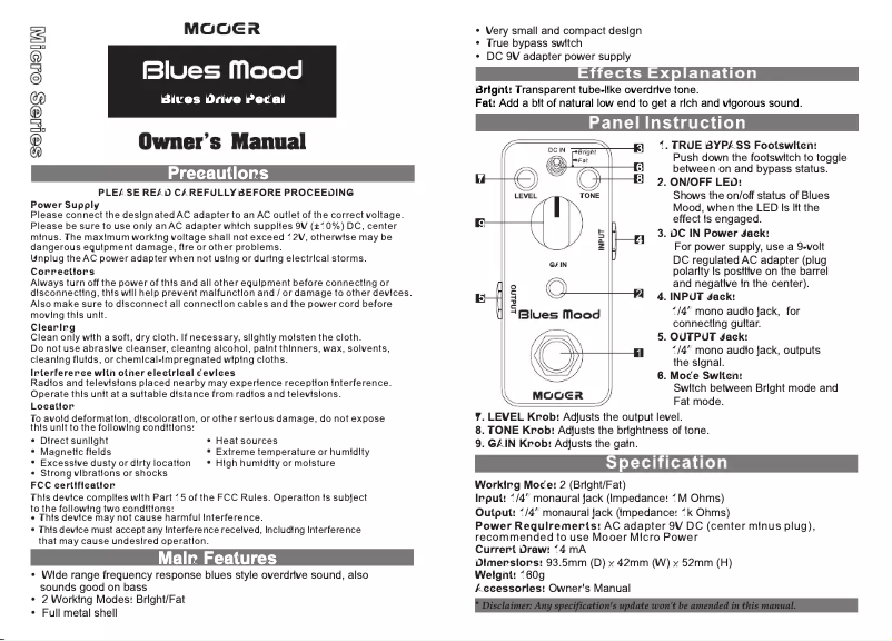 Page n°1 - Manuel utilisateur Mooer Blues Mood