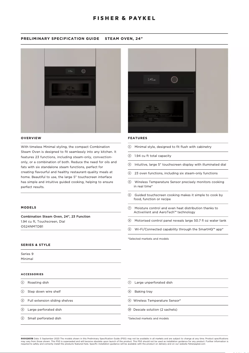 Page n°1 - Fiche technique Fisher & Paykel OS24NMTDB1