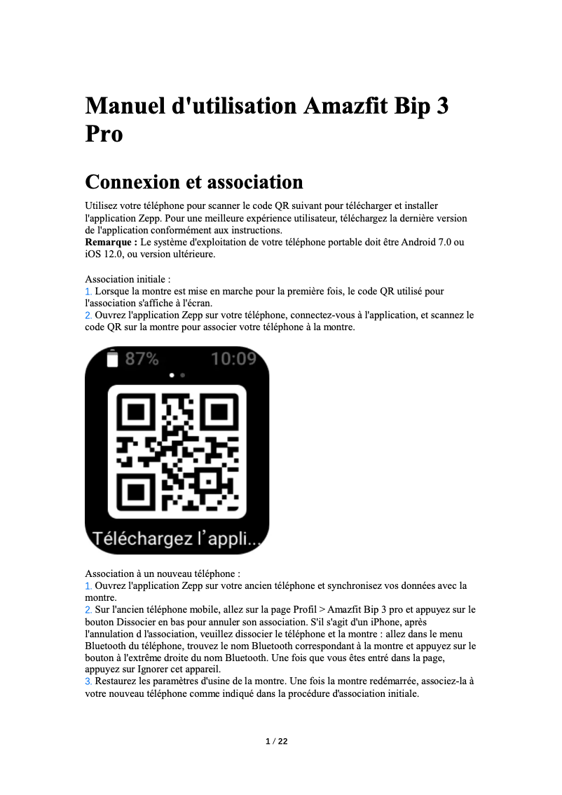 Image de la première page du manuel de l'appareil Bip 3 Pro
