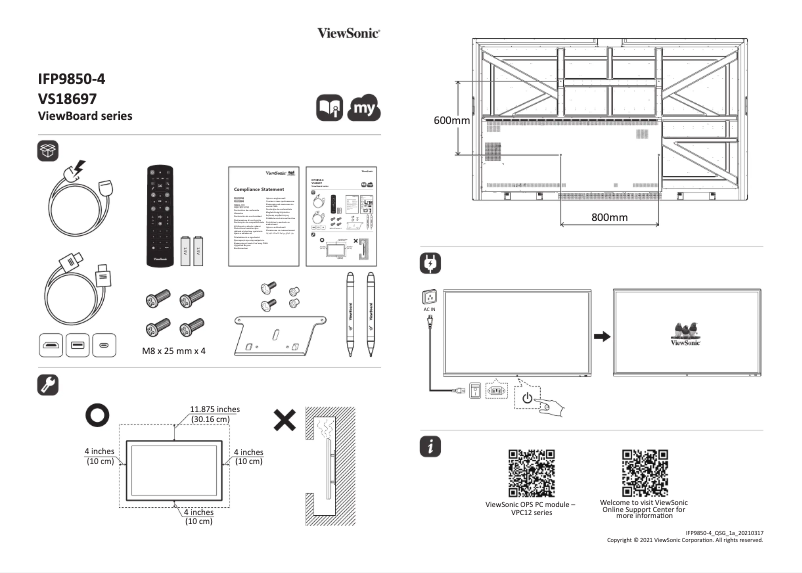 Page 1 de la notice Guide de démarrage rapide Viewsonic IFP9850-4