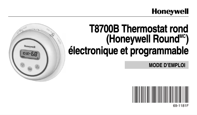 Page 1 de la notice Manuel utilisateur Honeywell T8700B