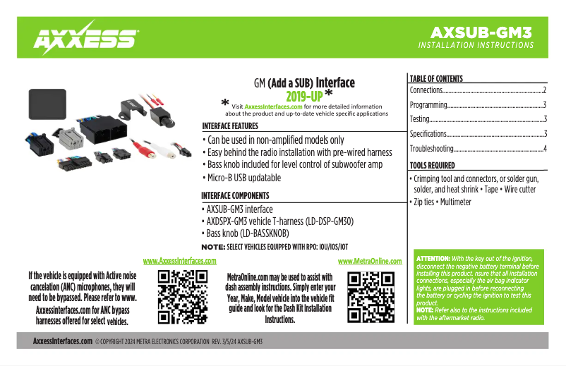Page 1 de la notice Manuel utilisateur AXESS AXSUB-GM3
