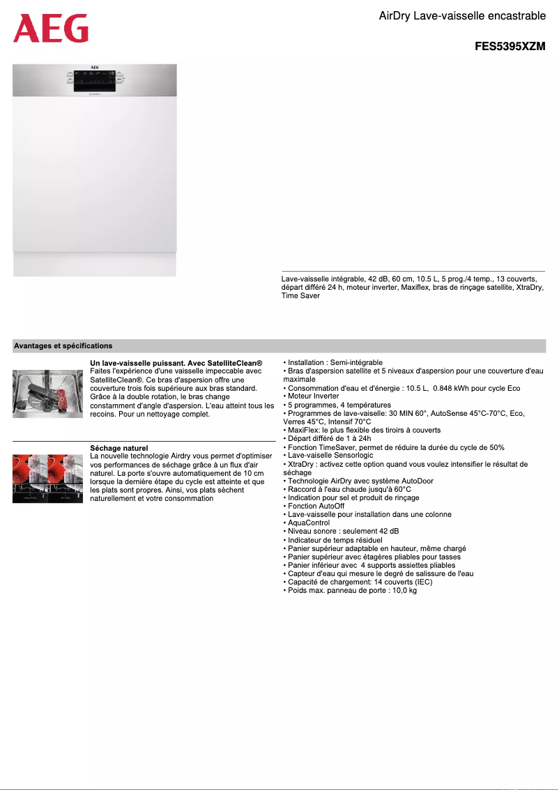 Page 1 de la notice Fiche technique AEG FES5395XZM