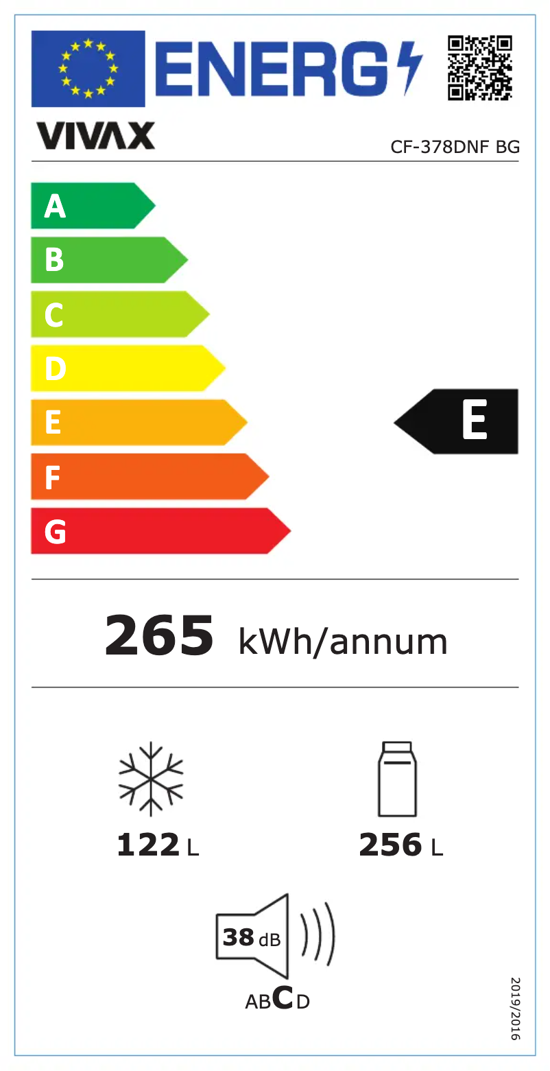 Page n°1 - Label énergétique Vivax CF-378DNF BG